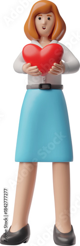 Businesswoman showing heart in hands, 3D vector romantic female office manager character in love Valentine's Day