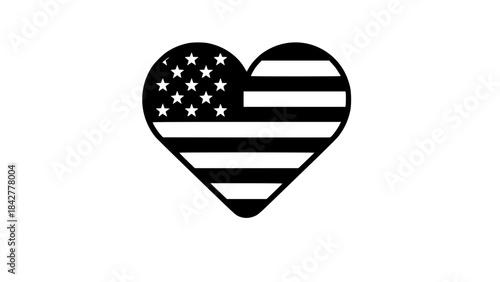 USA flag heart icon, clean lines, modern flat design, soft shadows, patriotic theme, isolated vector perfect for social media and branding