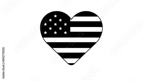 USA flag heart icon, clean lines, modern flat design, soft shadows, patriotic theme, isolated vector perfect for social media and branding