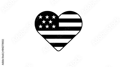 USA flag heart icon, clean lines, modern flat design, soft shadows, patriotic theme, isolated vector perfect for social media and branding