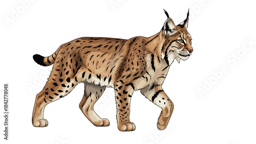 Artistic Vector Illustration of a Lynx or Bobcat Walking with Spotted Fur