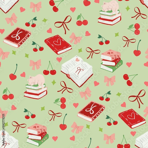 Photos Christmas holiday seamless vector pattern featuring cute cartoon cakes and sweet