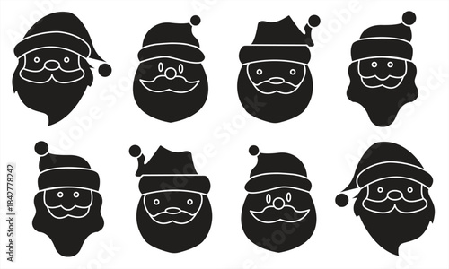 Santa Claus face icon with Santa Claus hat, mustache, and beard. Santa Claus cartoon face, Santa Claus Christmas design element, vector illustration.

