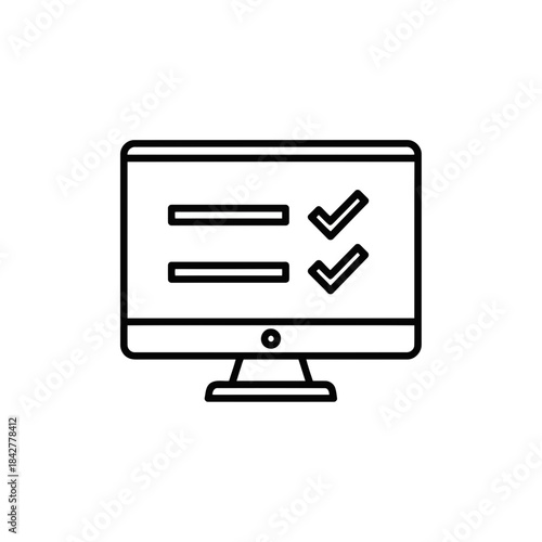 Online checklist and task completion icon on a desktop monitor screen Vector