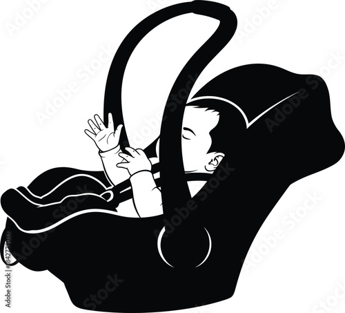 Baby Sleeping In Car Seat Silhouette Vector Illustration