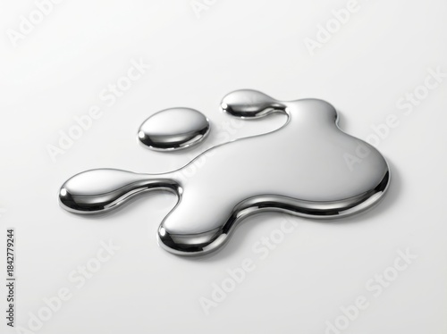 The highly reflective, bright silver liquid mercury is pooling and forming separate droplets in a clean, isolated studio shot against a pure white background.
