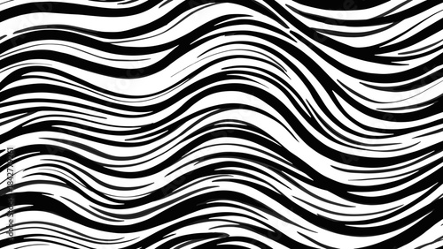 Artistic Hand-Drawn Black and White Wave Seamless Pattern with Organic Ink Texture