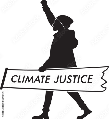 Protester holding a banner for climate justice