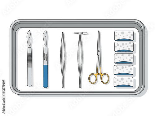 Surgical Instruments Tray Illustration for Medical or Educational Use