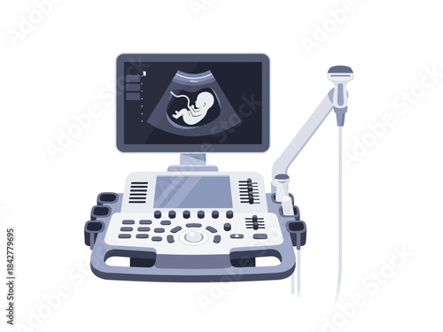 Ultrasound Machine Illustration Prenatal Care Technology and Medical Diagnosis