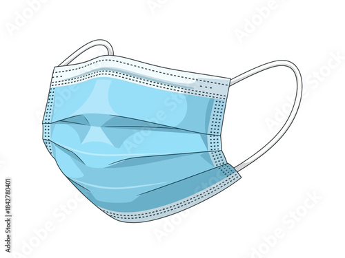 Light Blue Disposable Face Mask Isolated on White Background