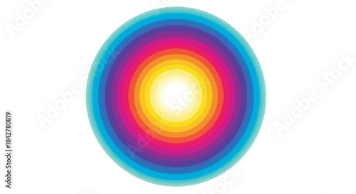 Vibrant multicolored circular gradient illustration with white center and rainbow hues on plain background