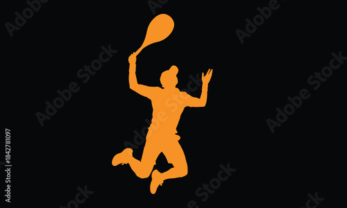 Dynamic silhouette of tennis player jumping to hit ball