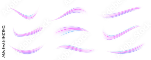 Violet and indigo neon ribbons twist and flow like digital currents, glowing vividly against black space. Sparkling highlights enhance motion. Ideal for cyber or sci-fi designs. PNG