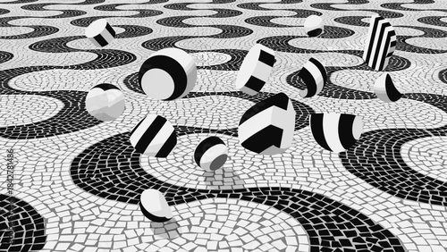 Abstract Geometric Art Composition Inspired by Ipanema Sidewalk Pattern