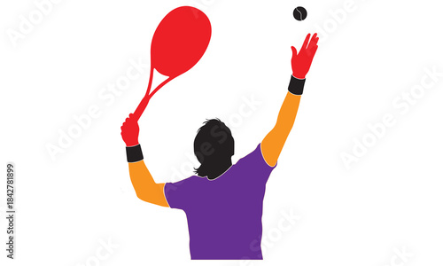 Silhouette of a tennis player serving a ball in midair