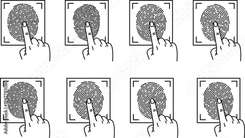 Biometric Fingerprint Identification and Authentication System Set, Hands Scanning Unique Digital Security Prints for Modern Access Control Technology and Personal Data Protection