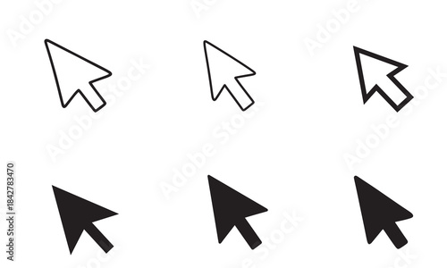 Set of six computer mouse cursor icons in outline and solid styles