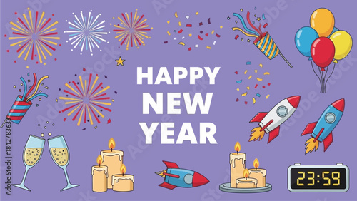Vibrant Happy New Year Celebration Elements Collection