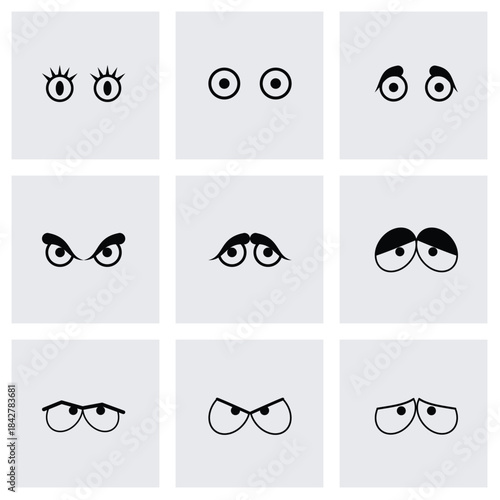 Vector Black Cartoon Eyes and Expressions Set