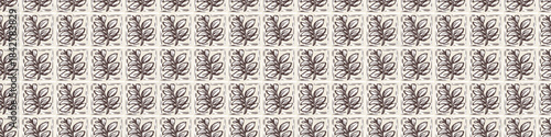 Hand drawn bold floral bloom lino cut style seamless pattern border background. Flat vector stylish design wildflower motif Patchwork block print tape. Rustic neutral organic banner edge linen look
