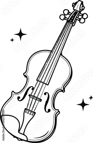 Black and white violin drawing isolated on white background