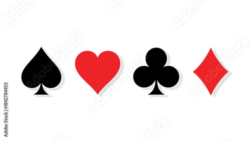 Four Classic Playing Card Suits: Spades, Hearts, Clubs, and Diamonds Isolated