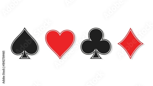 Classic Four Playing Card Suits - Spades, Hearts, Clubs, and Diamonds Icons