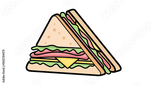 Delicious Ham and Cheese Sandwich Cut in Half Vector Illustration Fast Food Meal