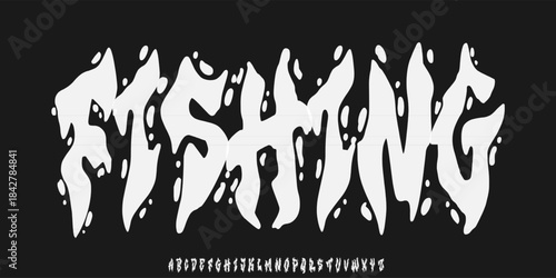 Liquid black ink bubble font, y2k funky letters type, 3d wavy typeface, abstract english alphabet vector typography symbols. Black ink bubble font, wavy liquid type letters with paint blot