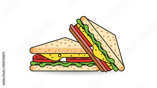 Delicious Triangle Sandwiches with Fresh Ingredients Stock Illustration