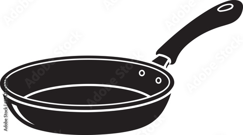 Black frying pan with handle isolated on white background