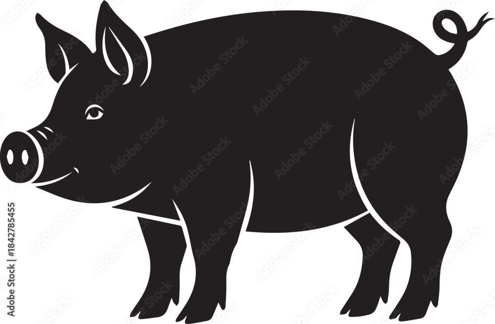 Fototapeta premium Black Silhouette Pig Illustration Farm Animal Graphic Design
