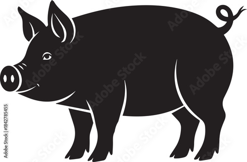 Black Silhouette Pig Illustration Farm Animal Graphic Design