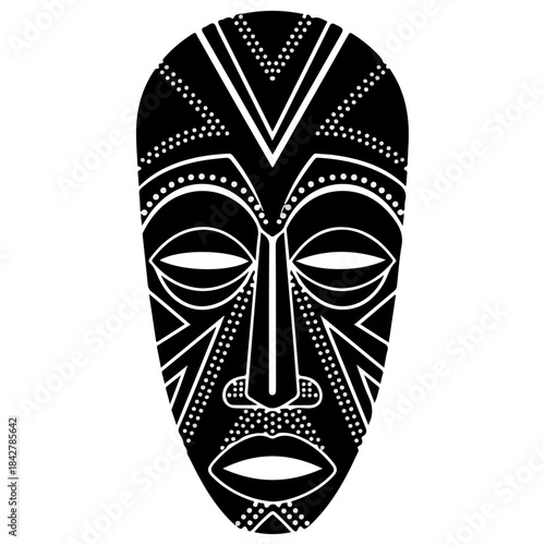 Traditional tribal mask geometric pattern portrait.