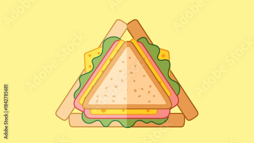 Delicious Triangle Sandwich Artfully Arranged on Yellow Background Flat Design