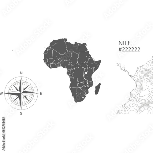 Africa map illustration with compass.