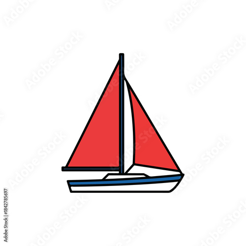 Red sailboat illustration with white hull.
