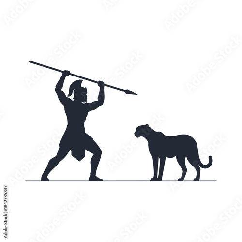 Silhouette of hunter with spear.