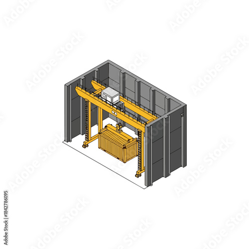 Gantry crane operating over a workstation.