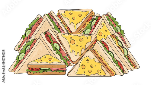 Stack of Delicious Triangle Sandwiches Filled with Fresh Ingredients