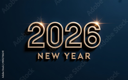 Happy New Year 2026 Golden Luxury 3D Typography Banner