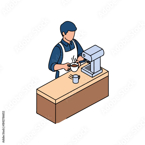 Barista preparing coffee with a coffee machine on a counter.
