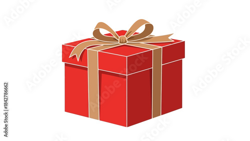 Red Gift Box with Bow and Ribbon, Vector Illustration for Celebrations and Holidays