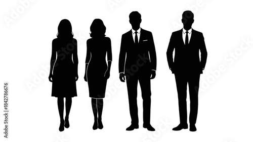 Diverse Silhouettes of Business People Standing Professionally - Four Individuals in Formal Attire
