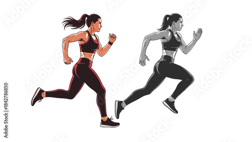 Athletic Woman Running Fast in Dynamic Pose, Fitness and Sport Illustration