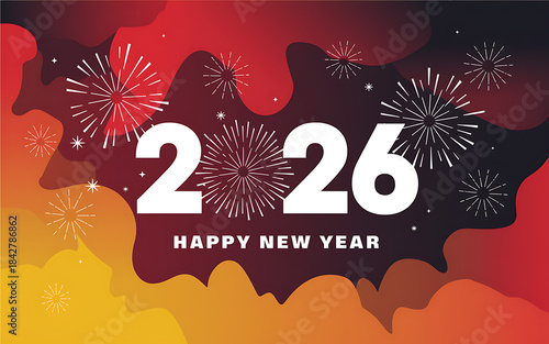 Happy New Year 2026 Abstract Colorful Celebration with Fireworks