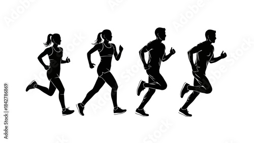 Diverse Group of Runners in Silhouette, Illustrating Fitness and Healthy Lifestyle