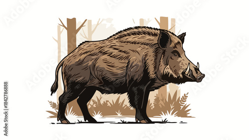 Wild Boar Illustration - Majestic Animal in Forest Setting
