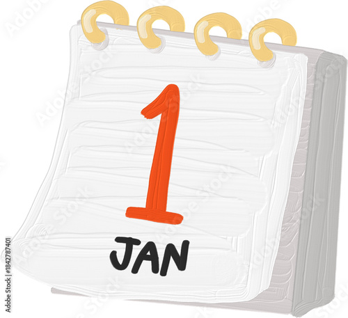 Handdraw painterly Calendar Page on January 1st Illustration